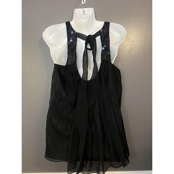 Rebecca Taylor Shirt Womens 6 Black Silk Beaded Embellished Flowy Tank Top - Picture 5 of 9